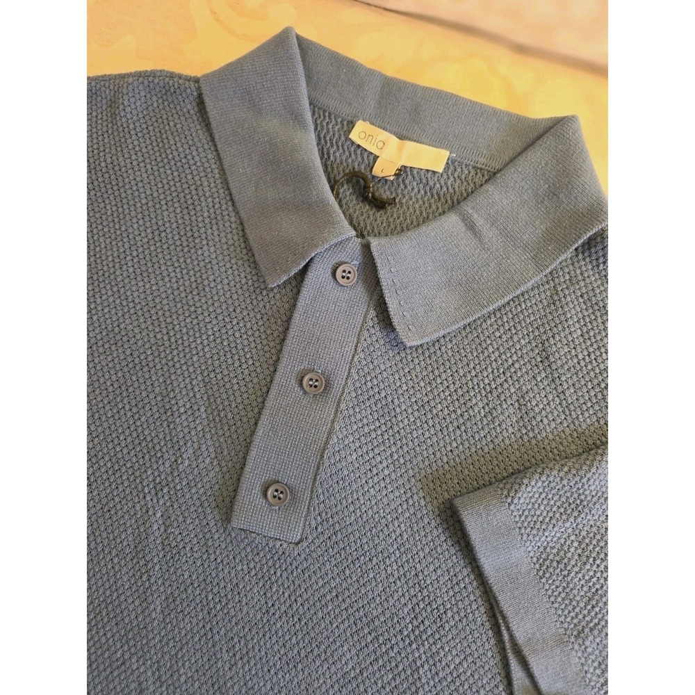 Onia Men's Cotton Textured Knit Polo Vintage Indigo Size L NEW! $150